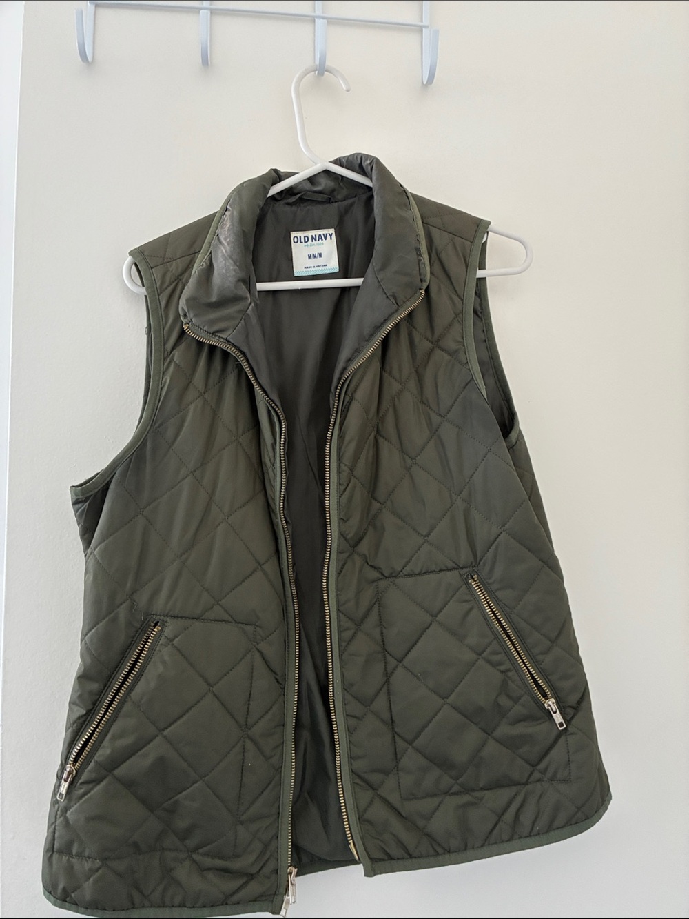 Old Navy Quilted Olive Green Women's Vest with Gold Zippers